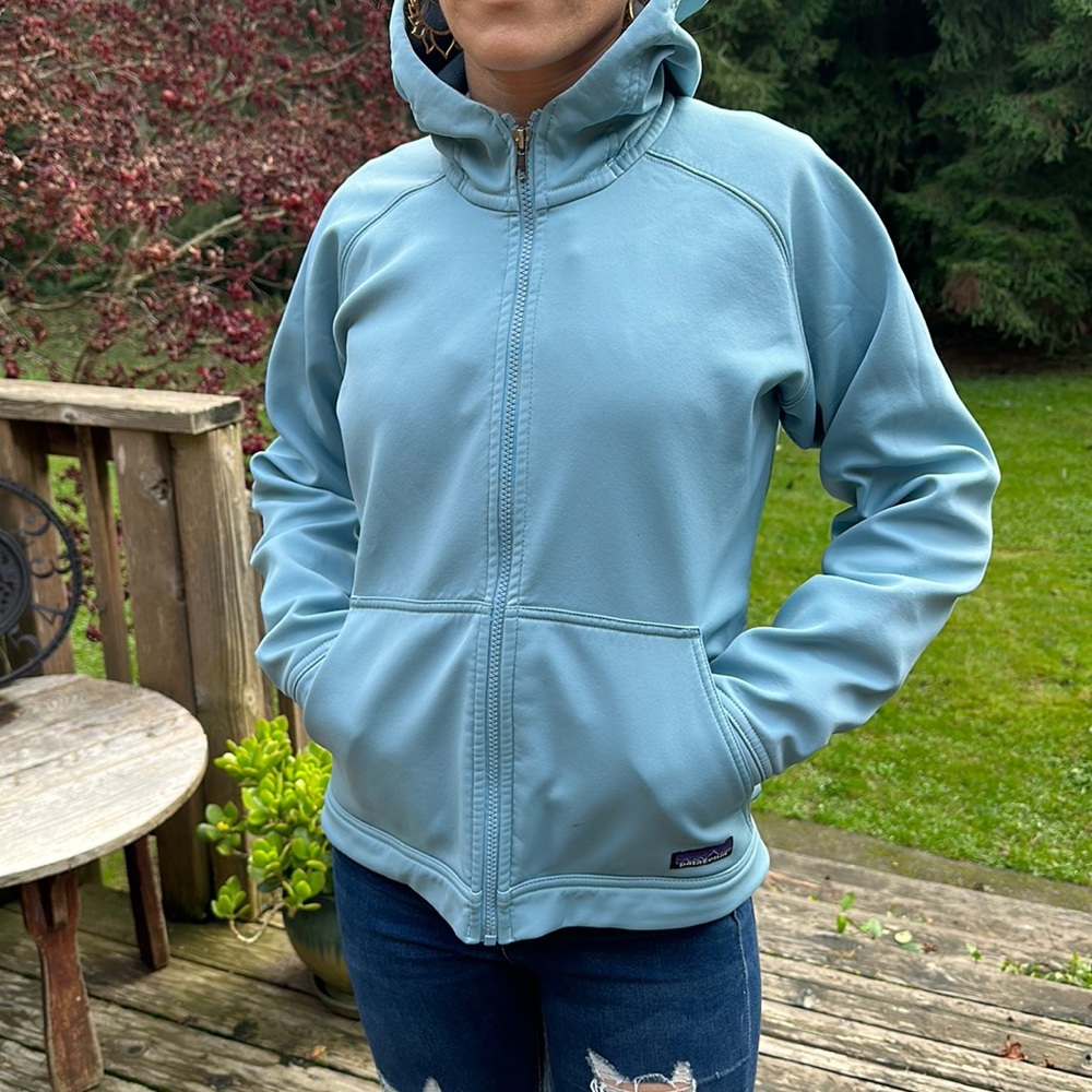 Patagonia full zip up light weight fleece lined hoodie jacket Ice blue size Smal - Picture 1 of 7